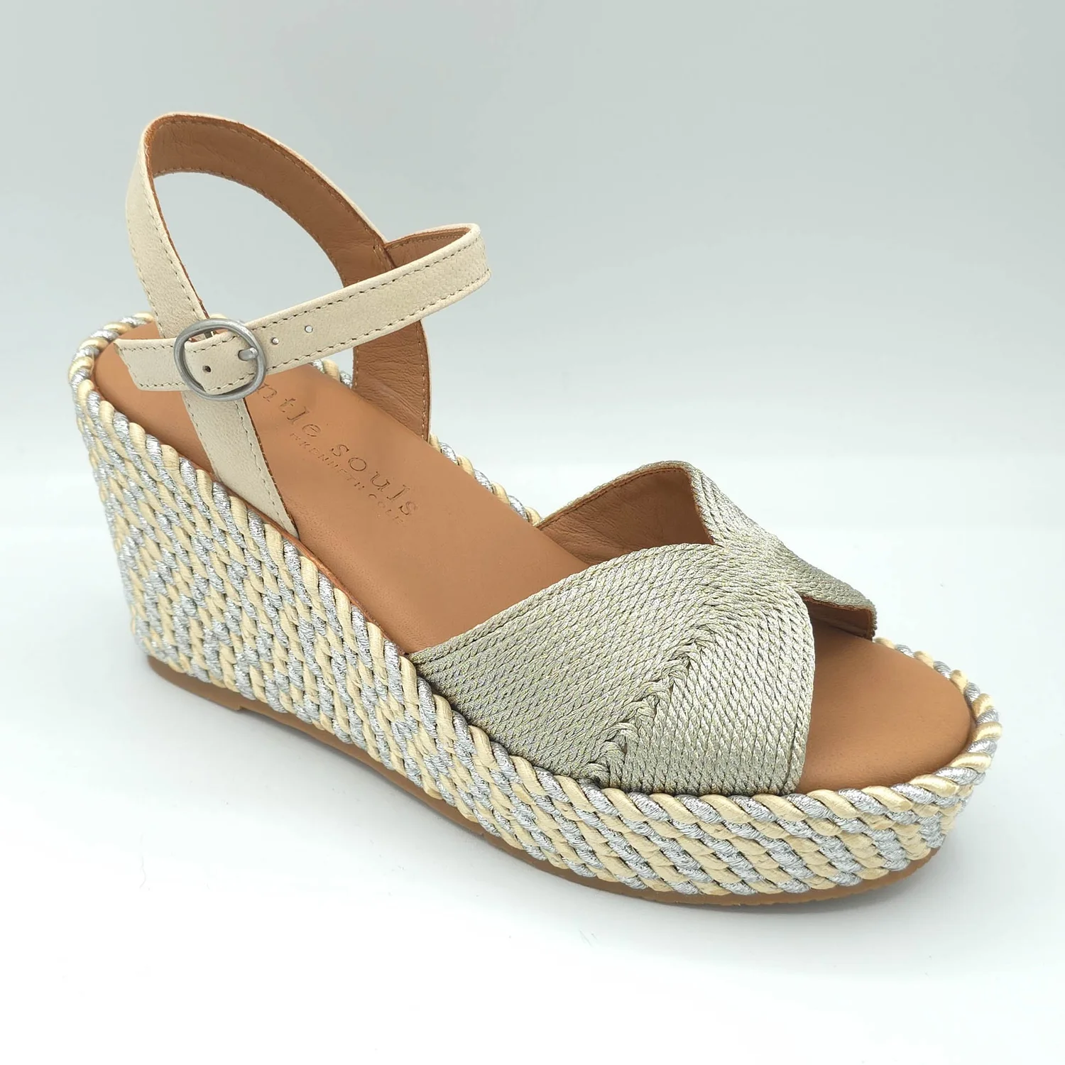 Gentle Souls nola espadrille wedge stone fabric — Centro Shoes