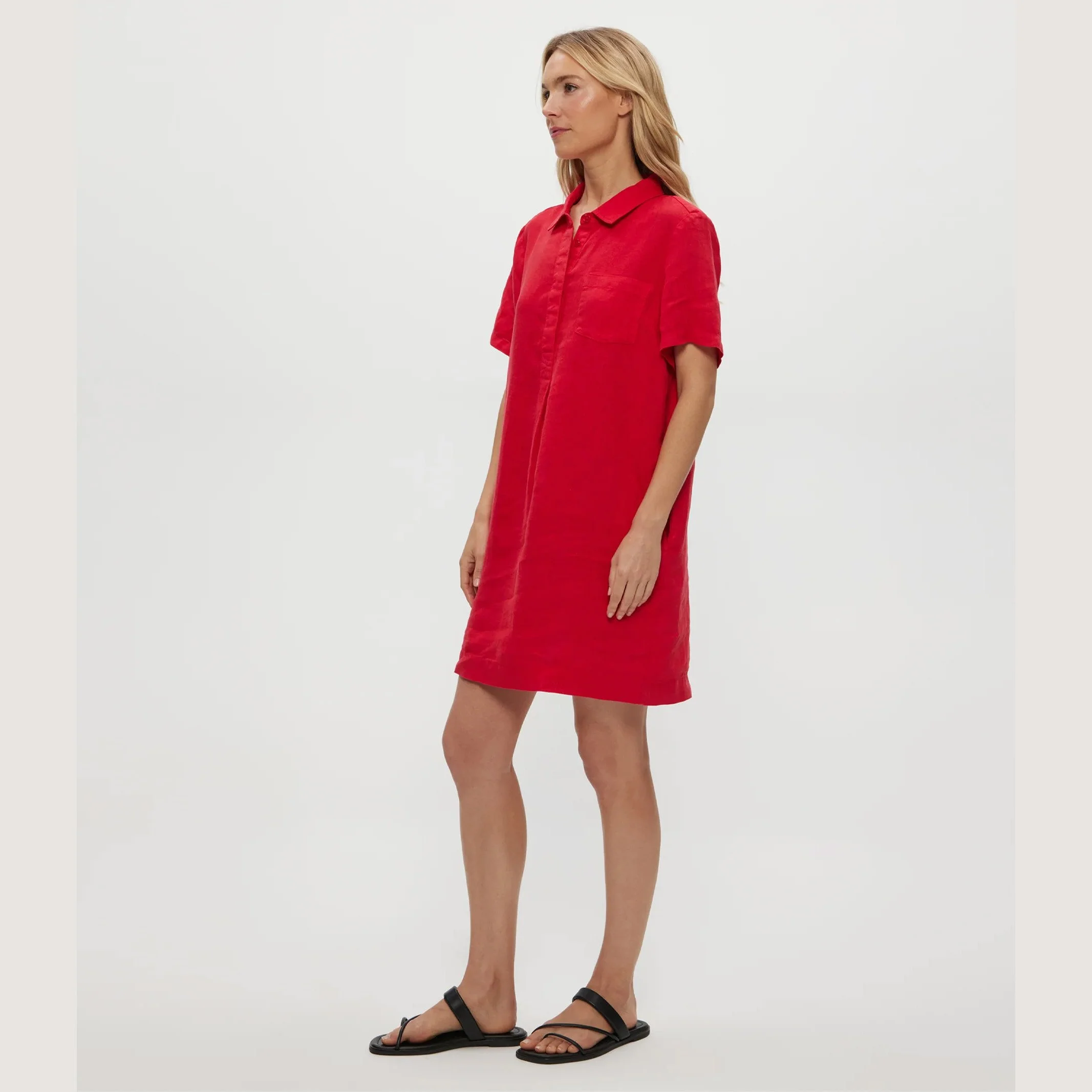 Ola Linen Utility Dress by Michael Stars in rumba red color