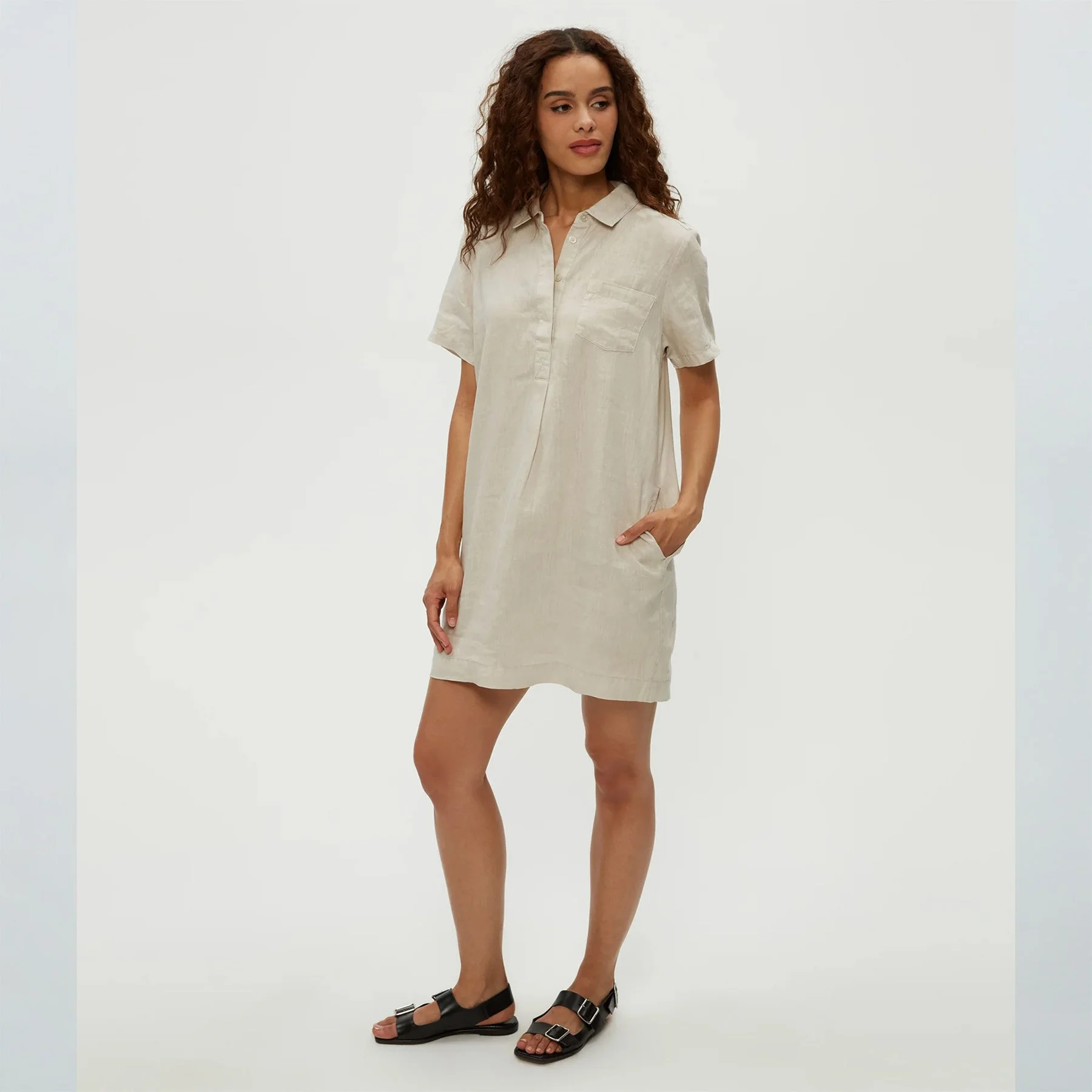 Ola Linen Utility Dress by Michael Stars in windchime color
