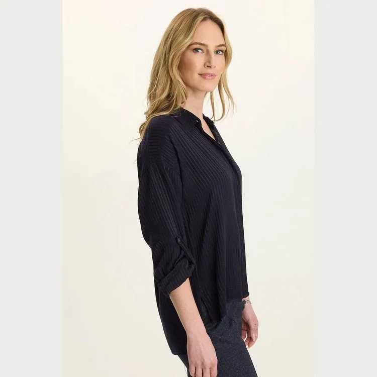 The aeson relaxed-fit striped button-up top in navy by Wearables