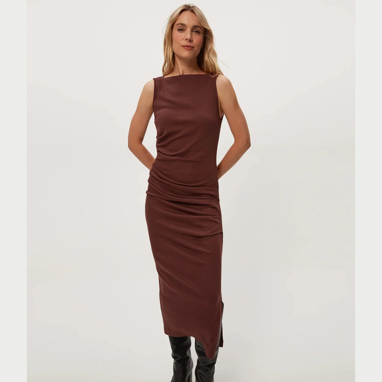 Michael Stars - reign knife neck midi pleated dress - espresso  Centro  Shoes, Inc.