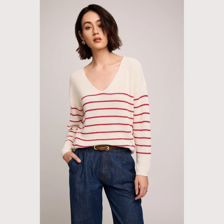 The tucker pullover sweater by Gentle Fawn in red stripe