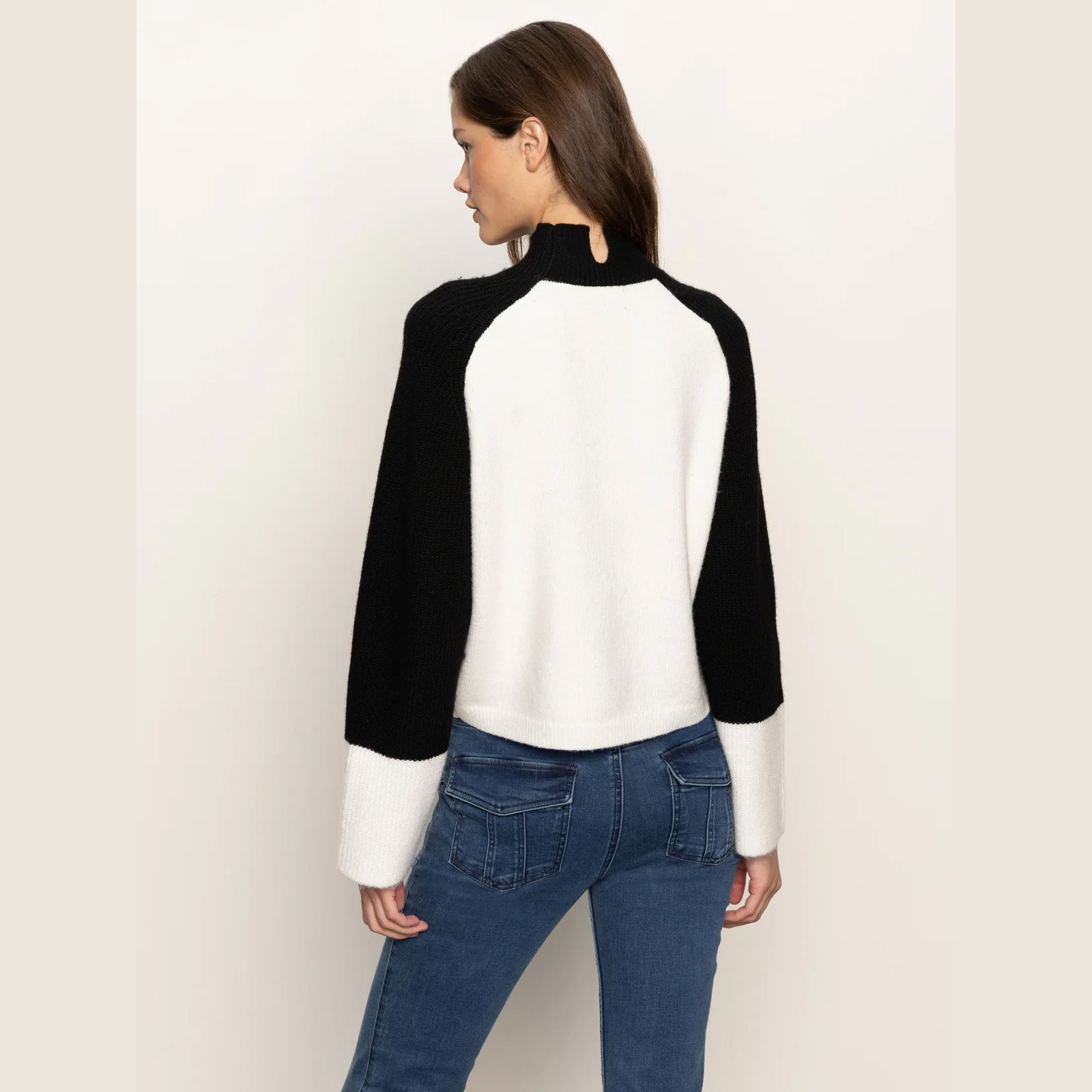 The downtown mock neck sweater by Sanctuary Clothing in black/chalk color combination
