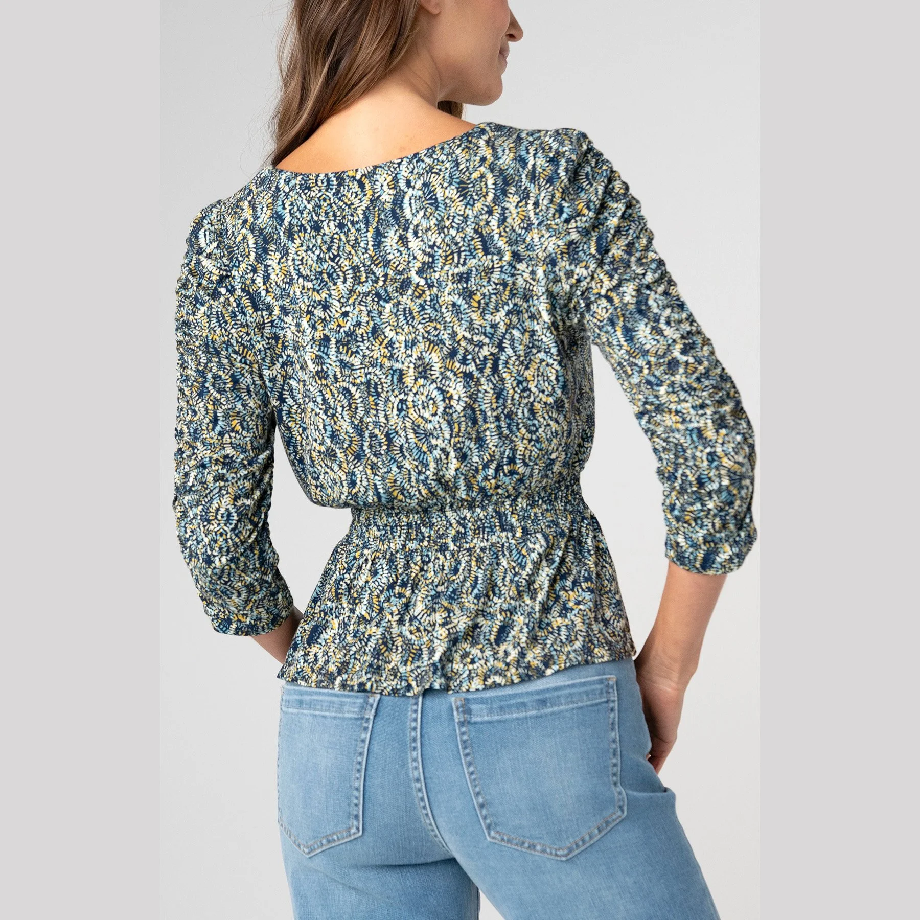 Liverpool-three-quarter-ruched-sleeve-vneck-knit-top-navy-gold-multi-print-02.jpg