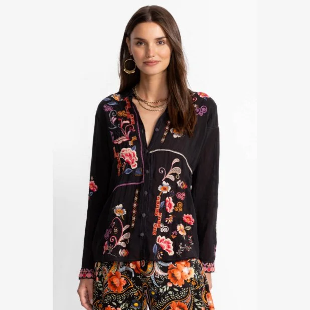 The marcia shirt in fatima/black color combination by Johnny Was