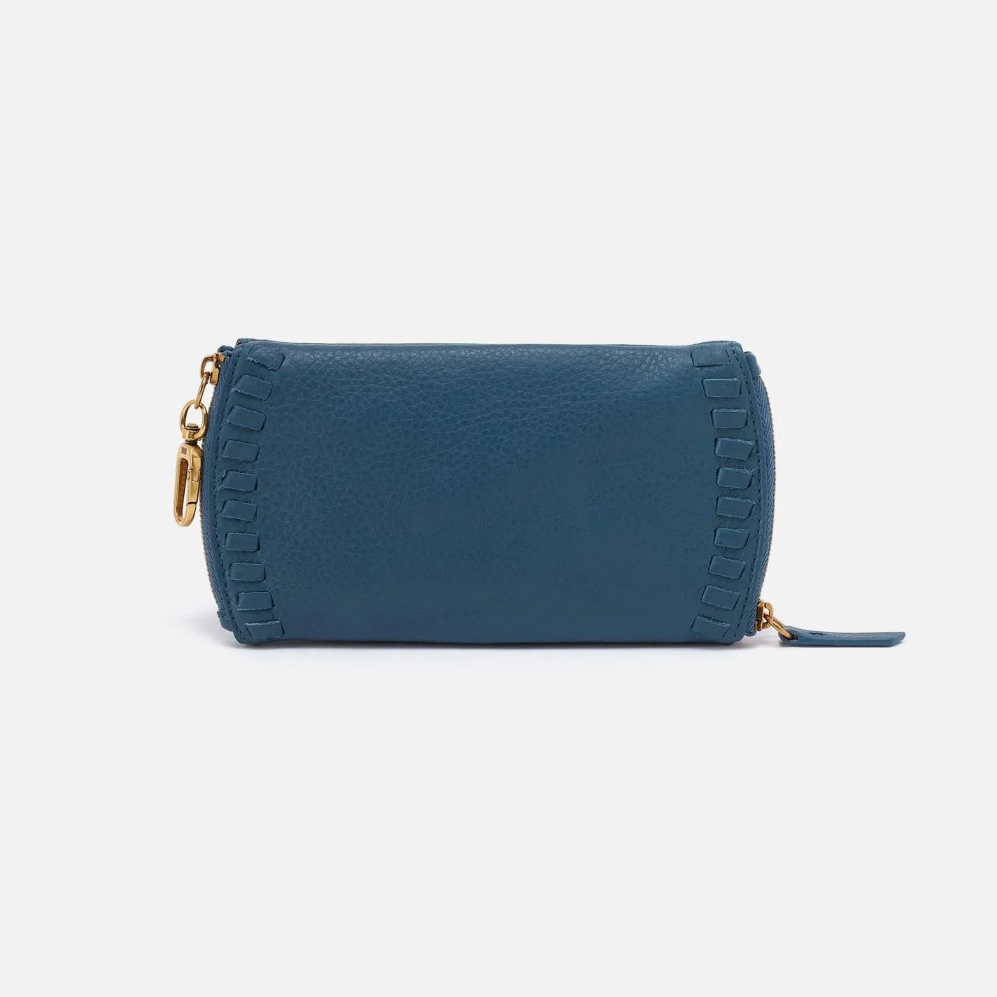 The spark double eyeglass case by Hobo in peacock feather colored leather