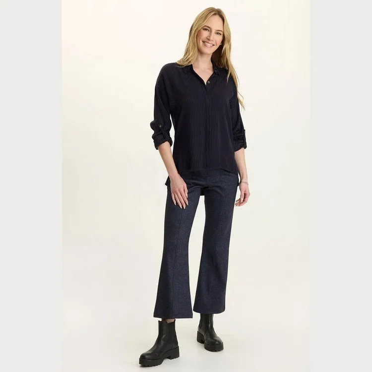 The aeson relaxed-fit striped button-up top in navy by Wearables