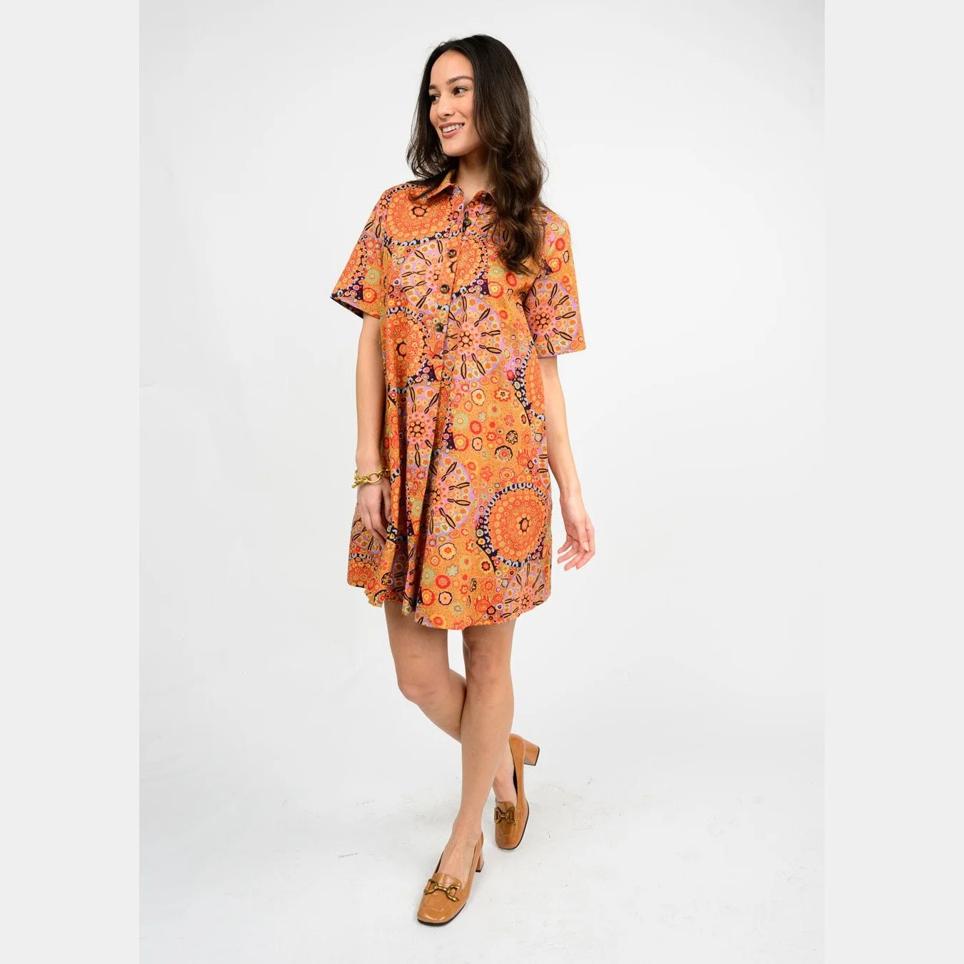 Kaleidoscope Shift Dress in copper print/color combination by Uncle Frank clothing
