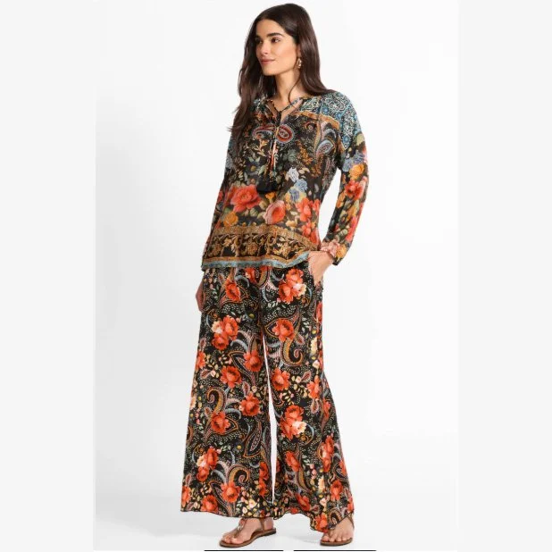 The axelle wide leg silk pant by Johnny Was in dolores/leto print
