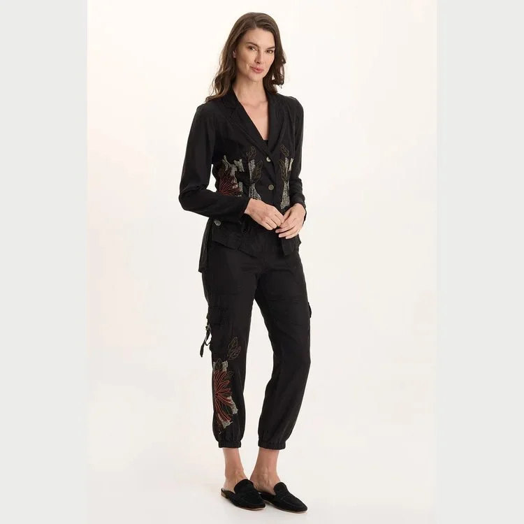 The darri embroidered pull-on soft twill jogger pant by XCVI in black