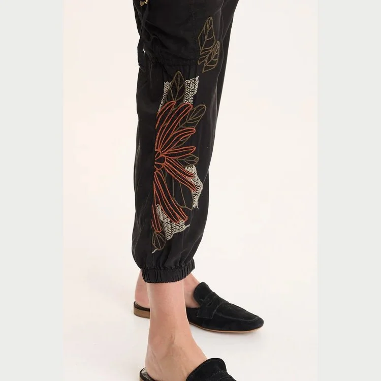 The darri embroidered pull-on soft twill jogger pant by XCVI in black