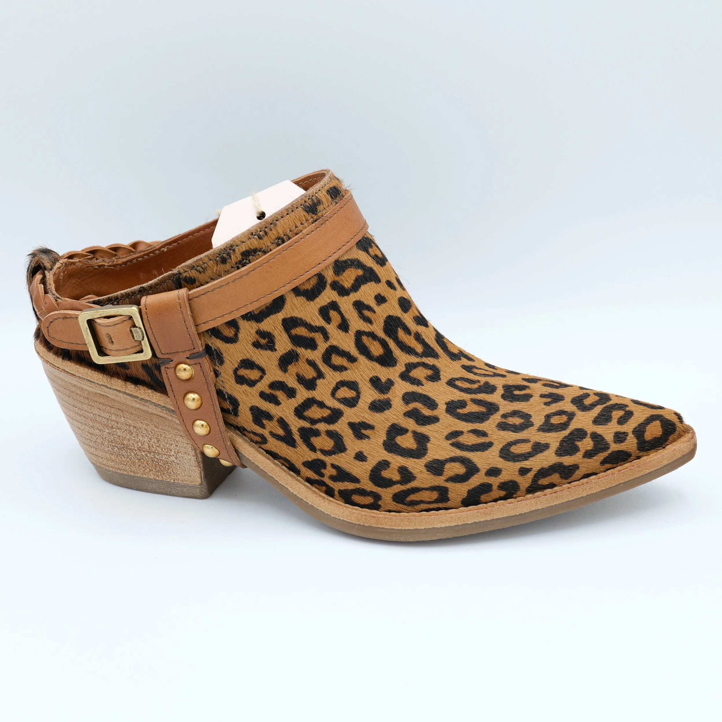 The cliff western mule cowboy bootie by A.S. 98 in leopard calf hide
