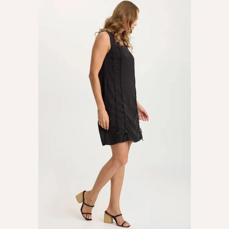 The karima twill corded cinch tank dress by XCVI in black