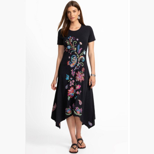 Johnny Was handkerchief hem knit dress-karime in black