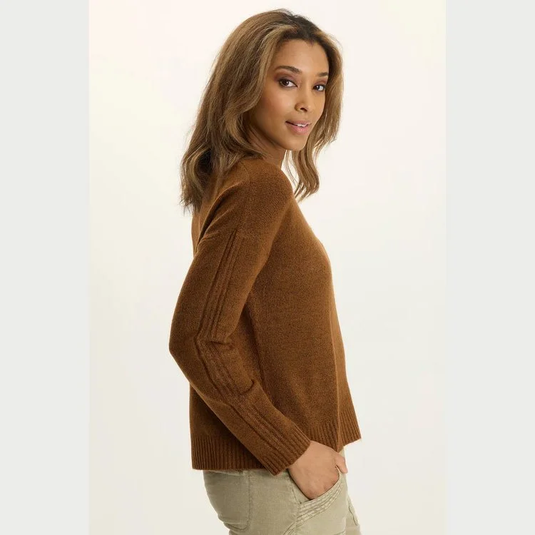 The ambrose relaxed vneck sweater by Wearables in tawny copper color