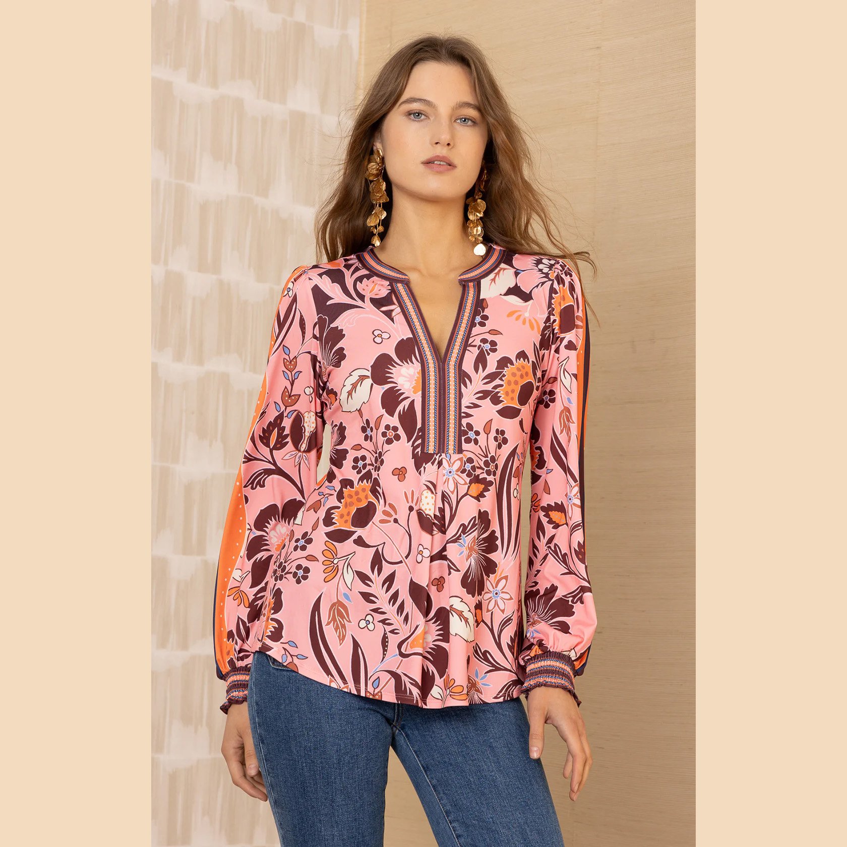 The goldie long sleeve jersey top in pink by Hale Bob