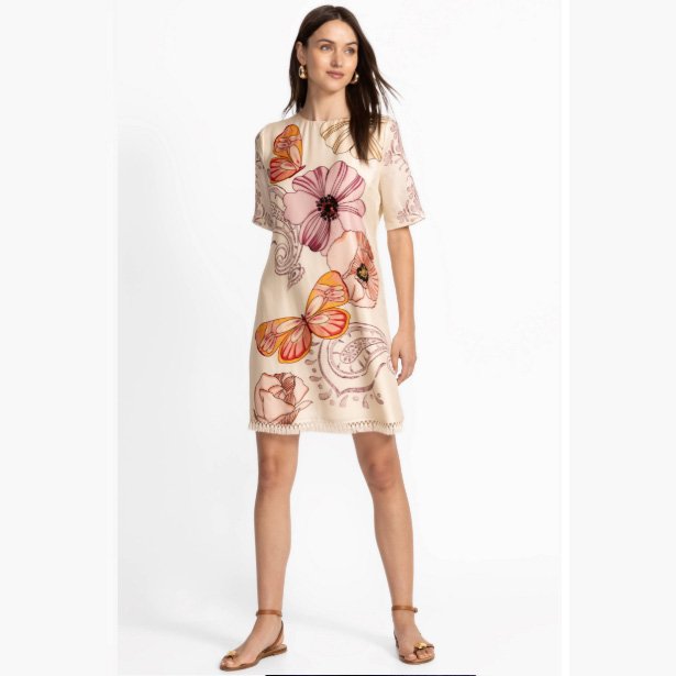 Johnny Was daisee fringe mini dress in rosabelia print/color