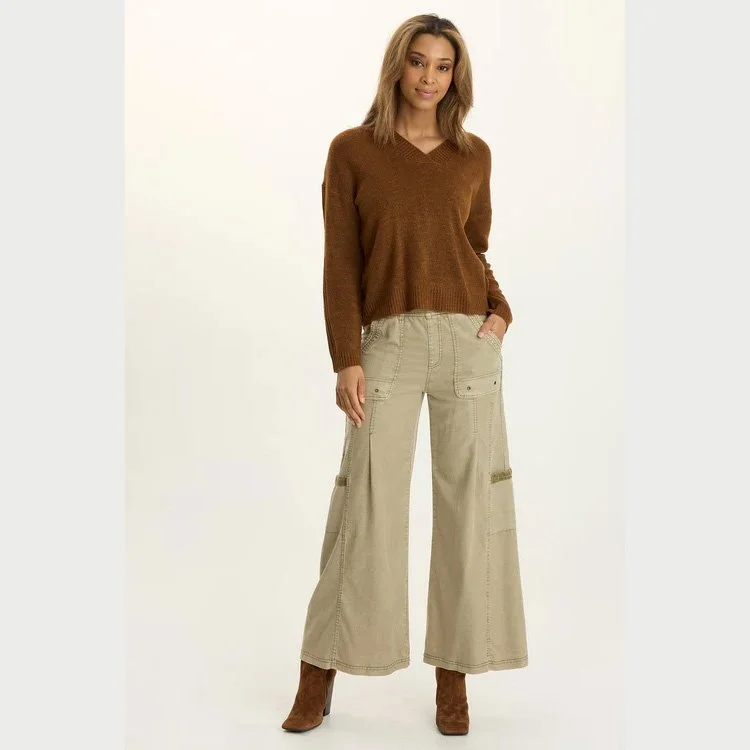The ambrose relaxed vneck sweater by Wearables in tawny copper color