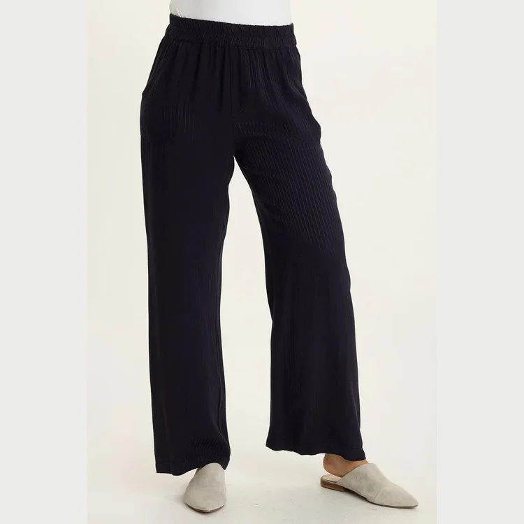 The harmon satin stripe wide leg pant by Wearables in navy