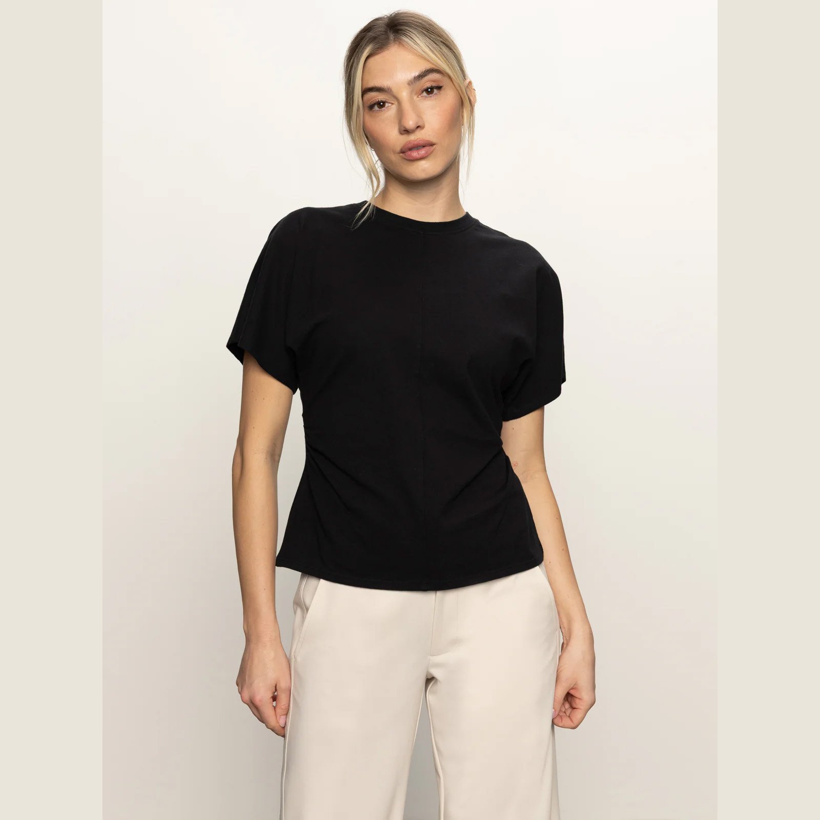 The shirred waist dolman tee in black by Sanctuary Clothing