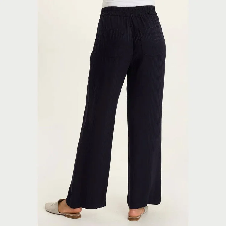 The harmon satin stripe wide leg pant by Wearables in navy