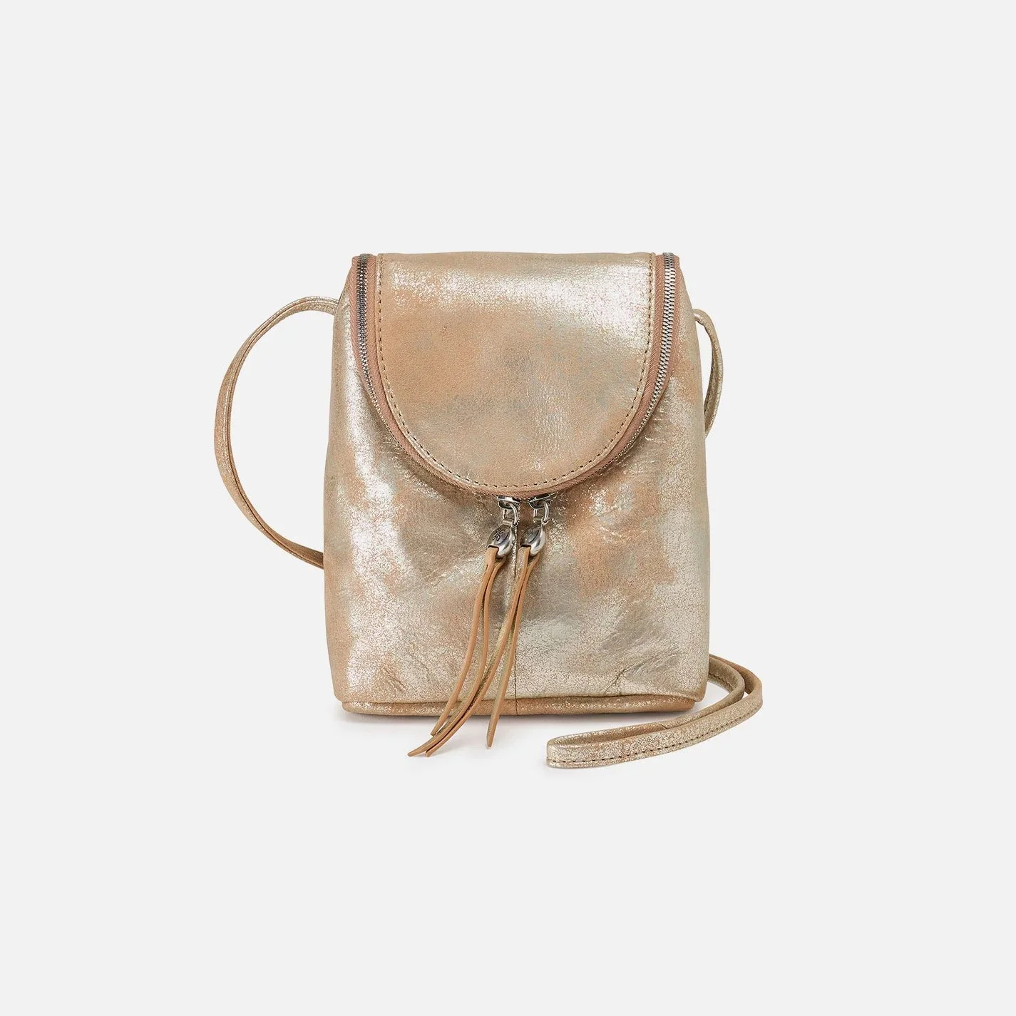 Hobo handbags - the fern crossbody bag in saddle stardust metallic leather