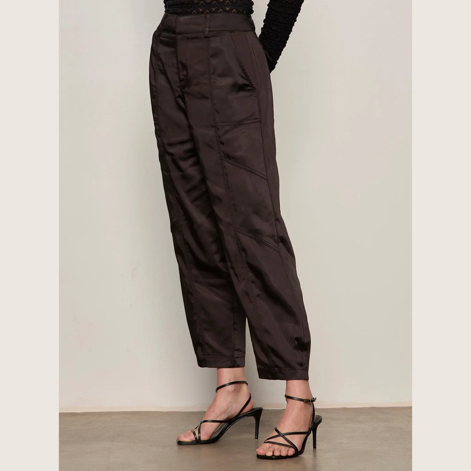 The sahara satin tapered pant by Sanctuary Clothing in black