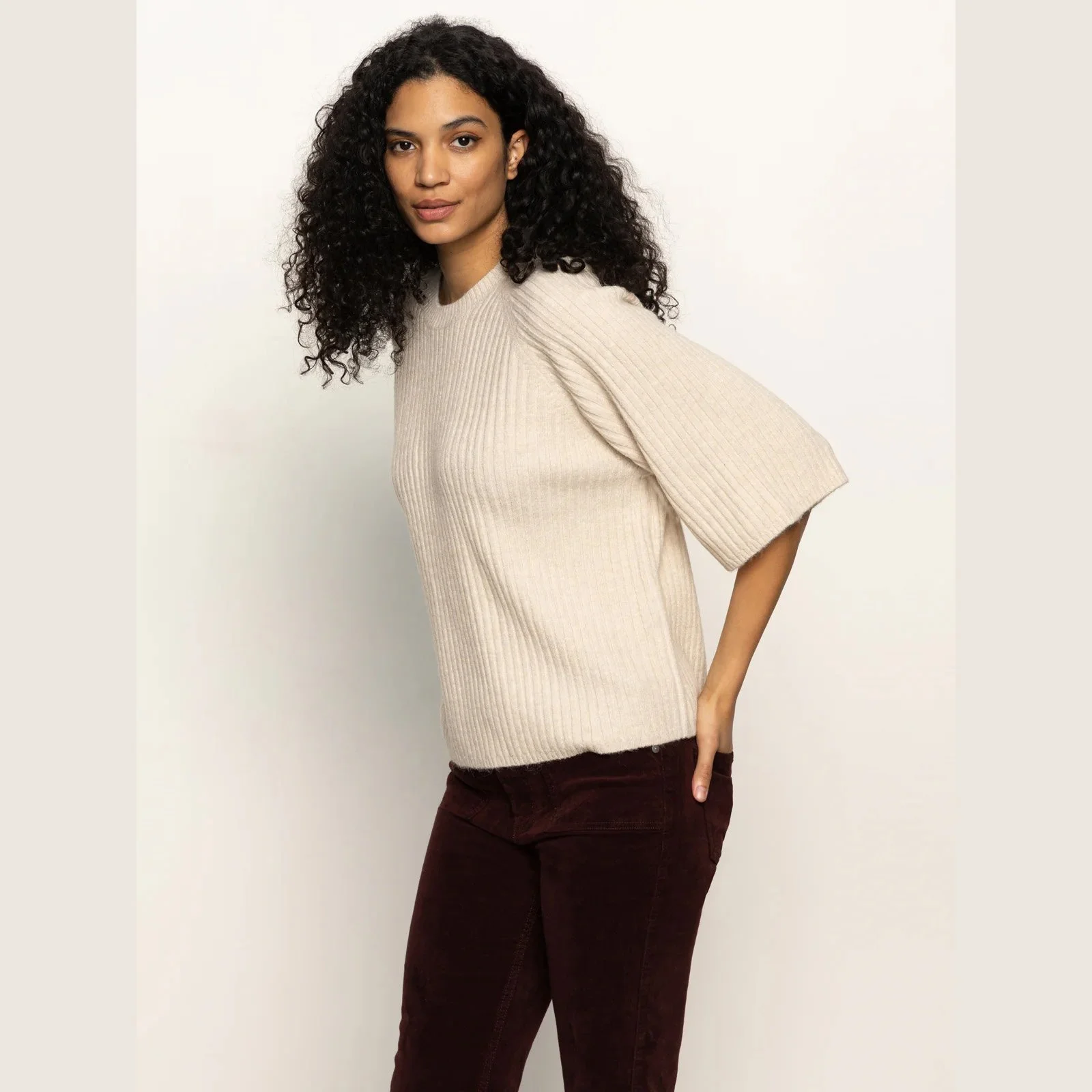 The ribbed sweater tee by Sanctuary Clothing in mother of pearl color