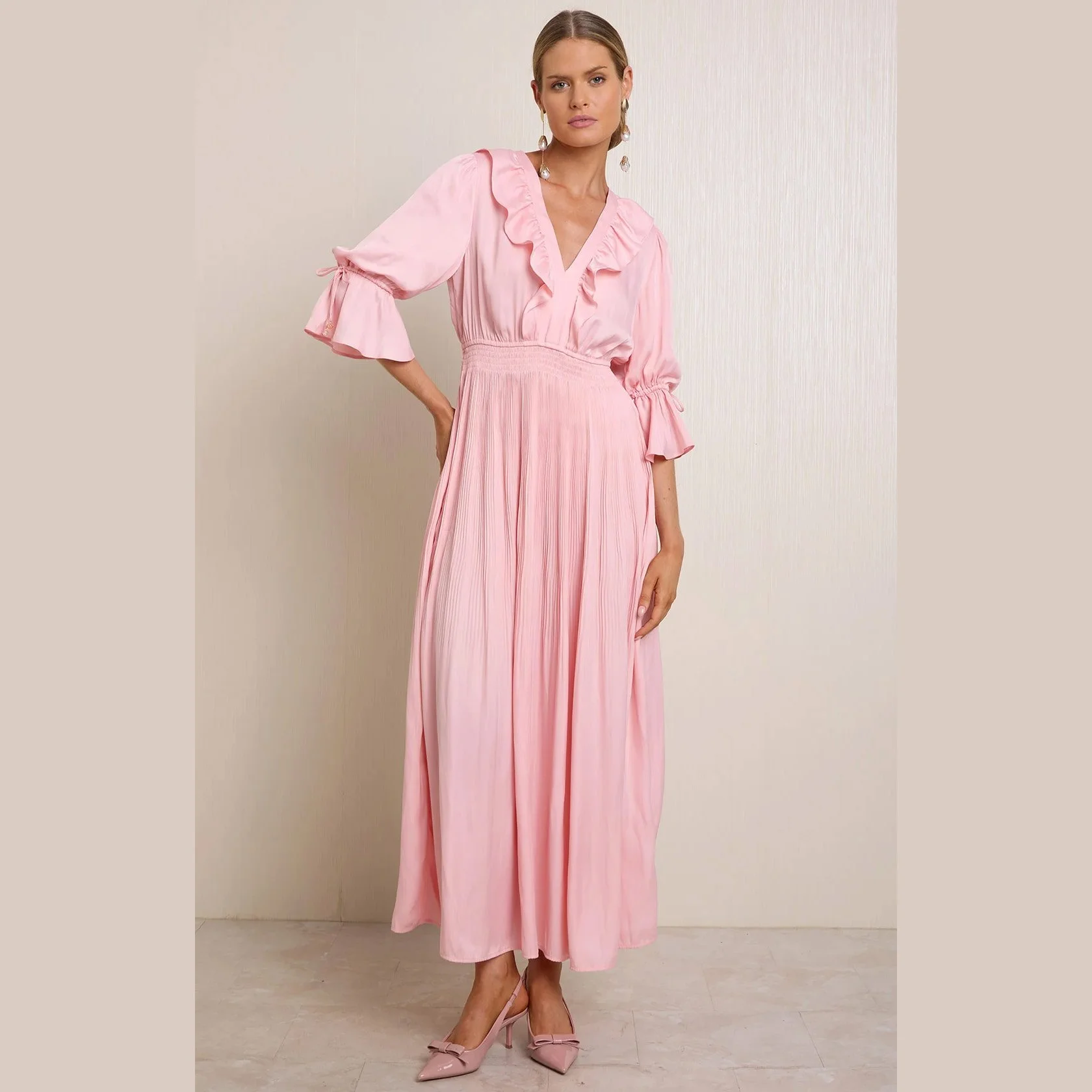 Hale Bob - meridian vneck charmeuse maxi dress - pink