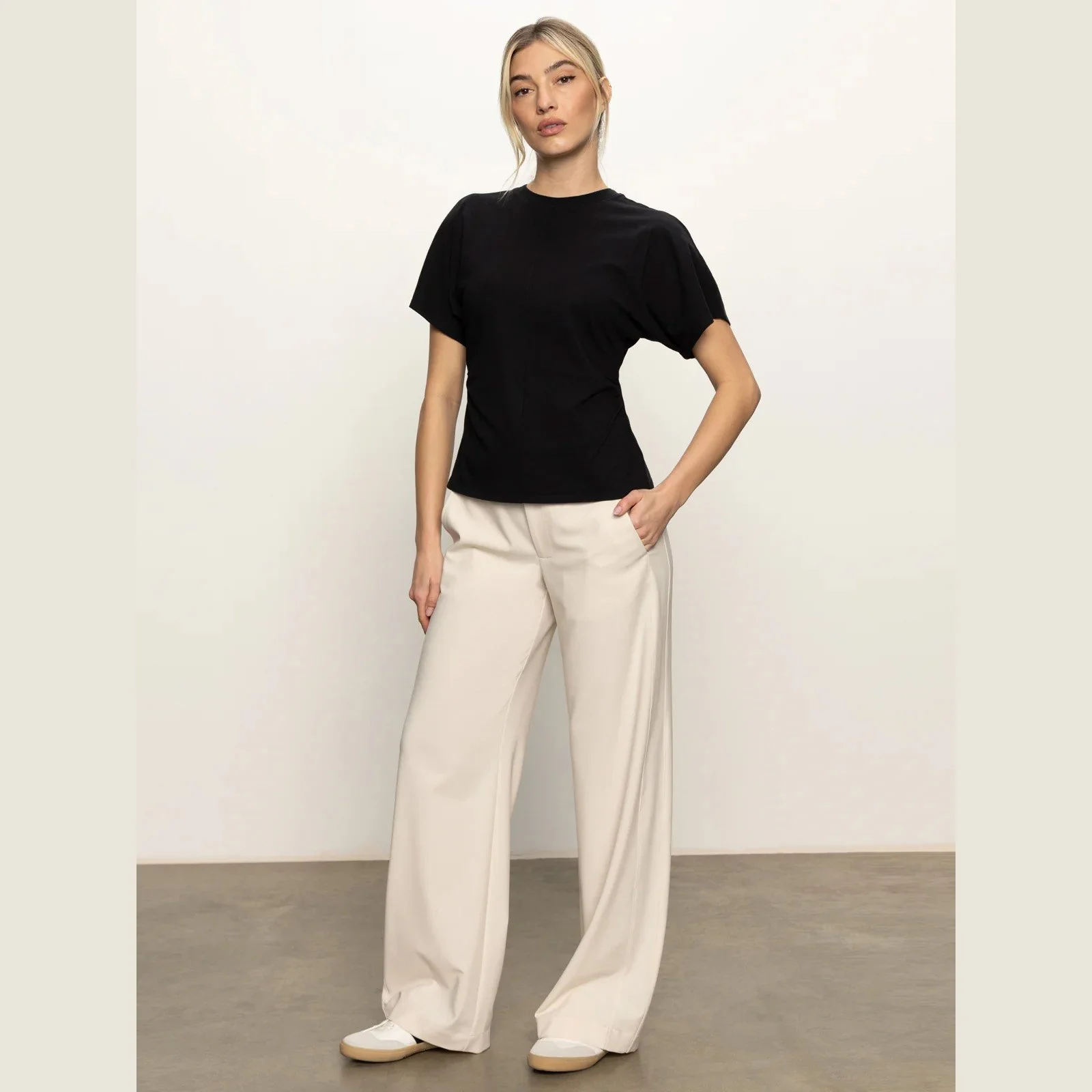 The shirred waist dolman tee in black by Sanctuary Clothing