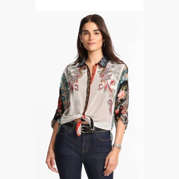 The cachemire silk button down shirt in dolores/leto print in natural color