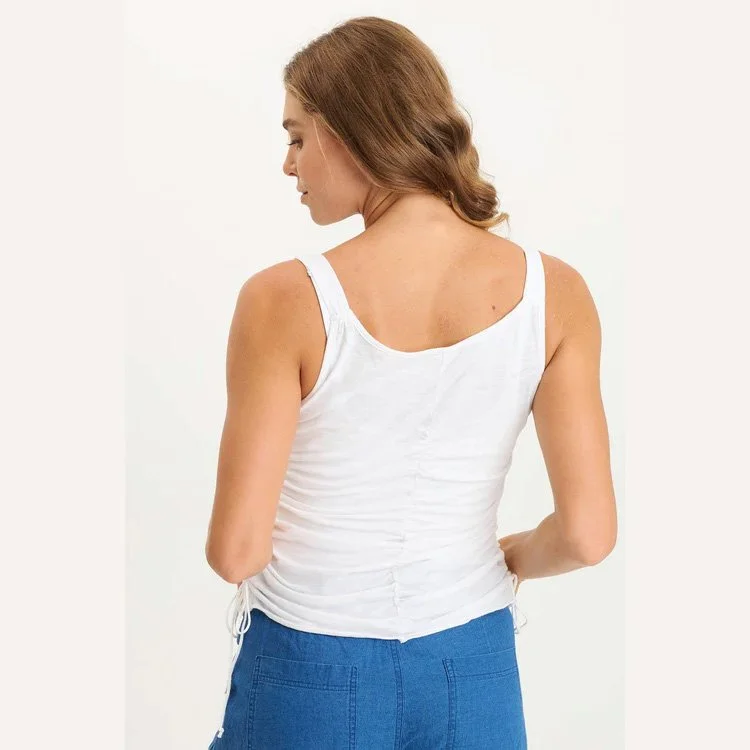 The blaise jersey all-over ruched adjustable tank by XCVI in white