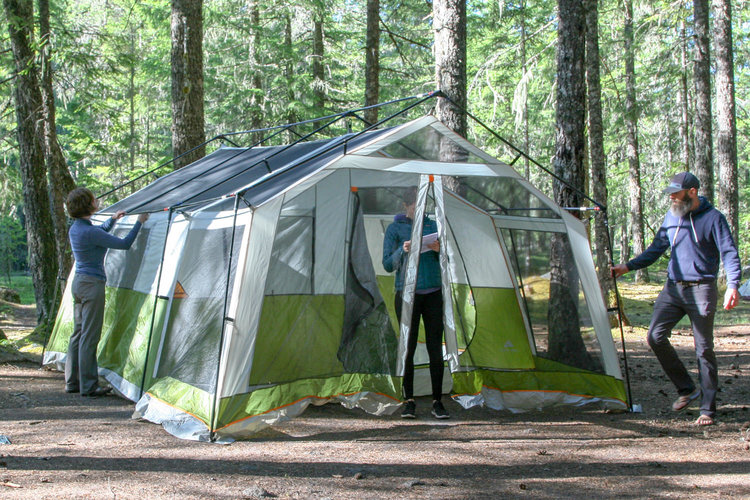 Larger tents can sometimes have a more complicated setup that requires multiple people.