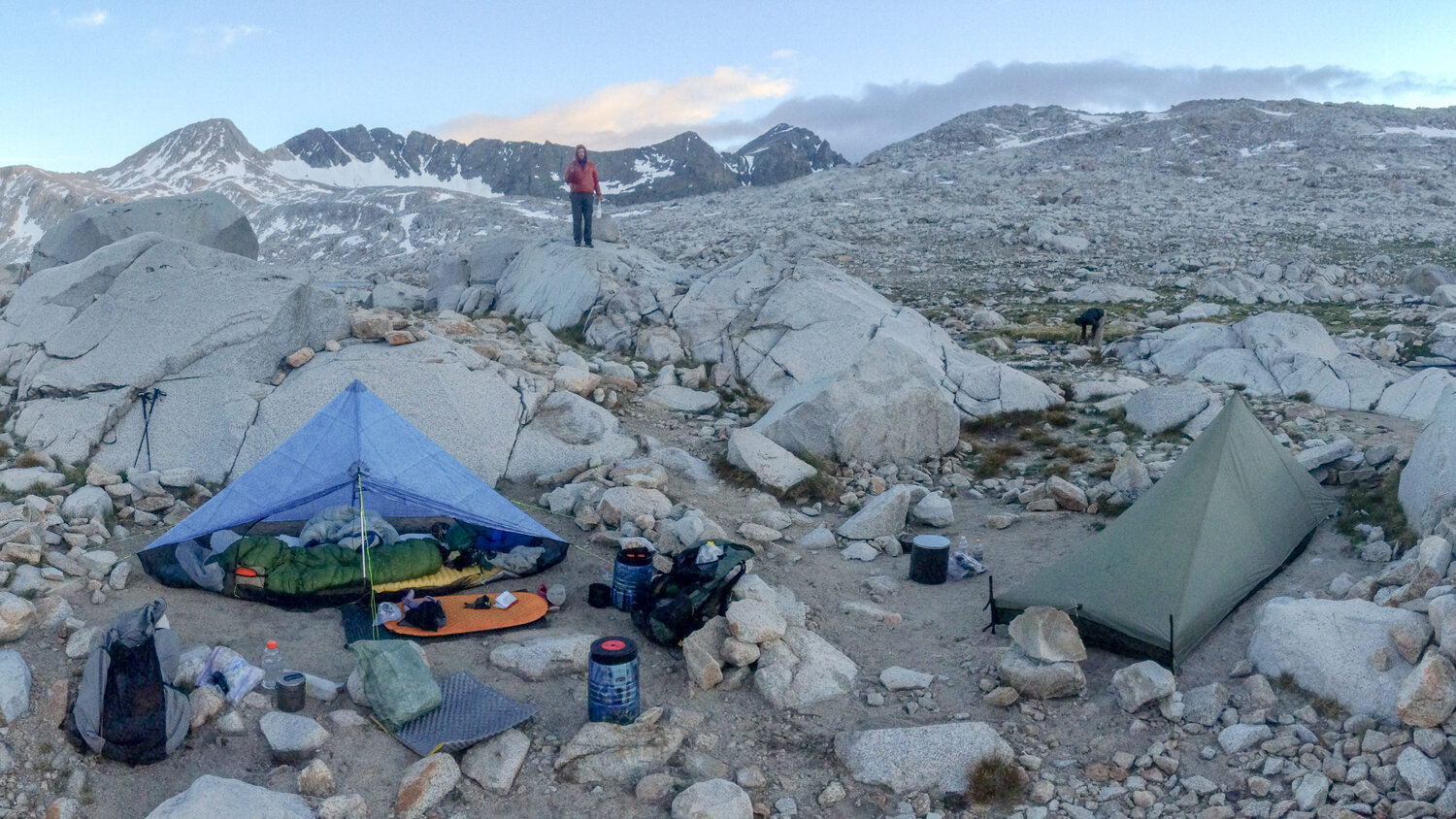 Ul Backpacking with the  zpacks plexamid solo tent  and a  solo tarptent tent  (no longer in production).