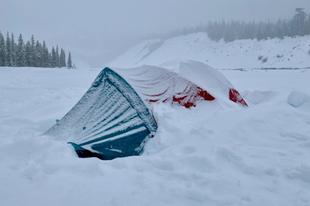 the Mountain Hardwear Trango 2 is a bit heavy &amp; has less headroom, but it’s strength &amp; weather protection are excellent for winter trips.