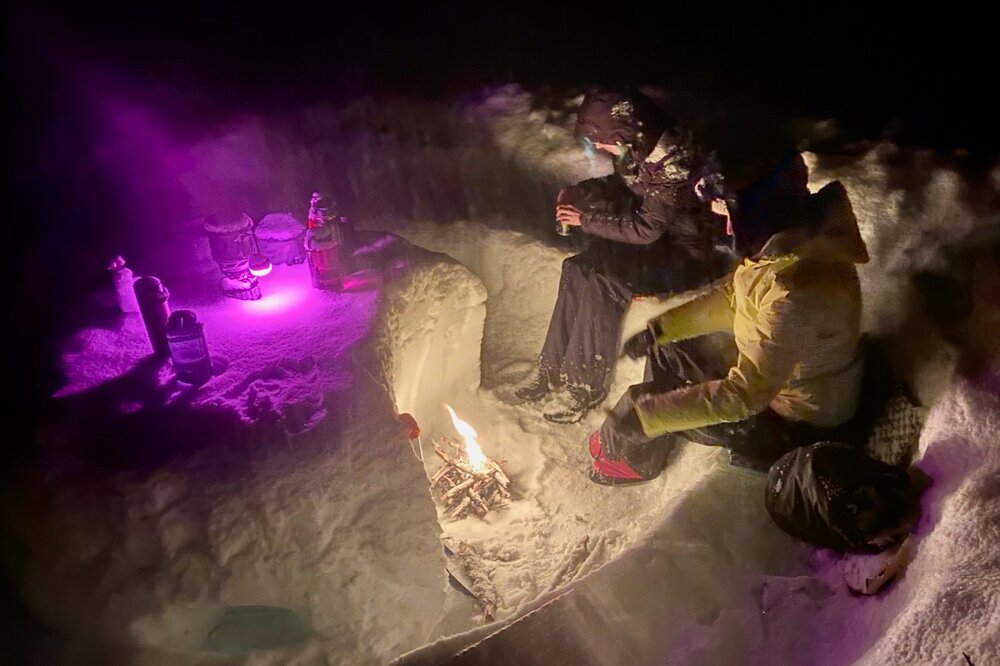 Gathering in our snow kitchen in the evening for food, hot drinks, and good conversation.