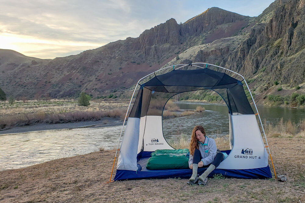 The  REI Grand Hut 4  is one of our favorite camping tents because it’s easy to set up, tall enough to stand in, and hold up well to bad weather