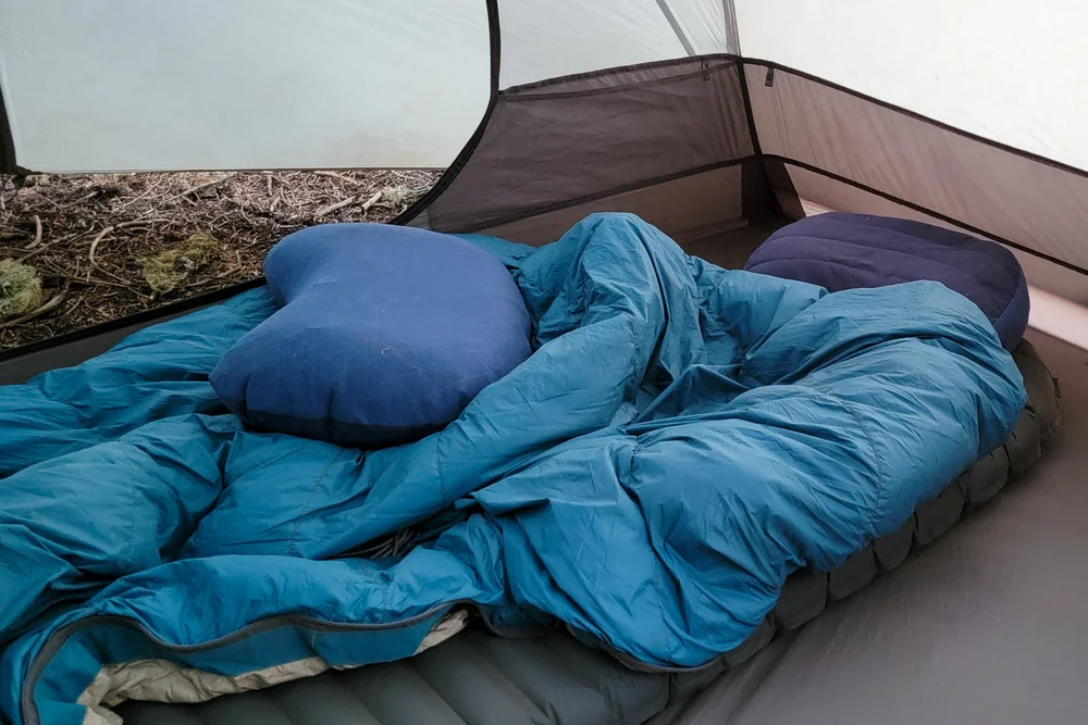 The  Therm-A-Rest NeoAir UberLite  sleeping pad is so lightweight, you can carry some luxuries (we brought two  pillows !)