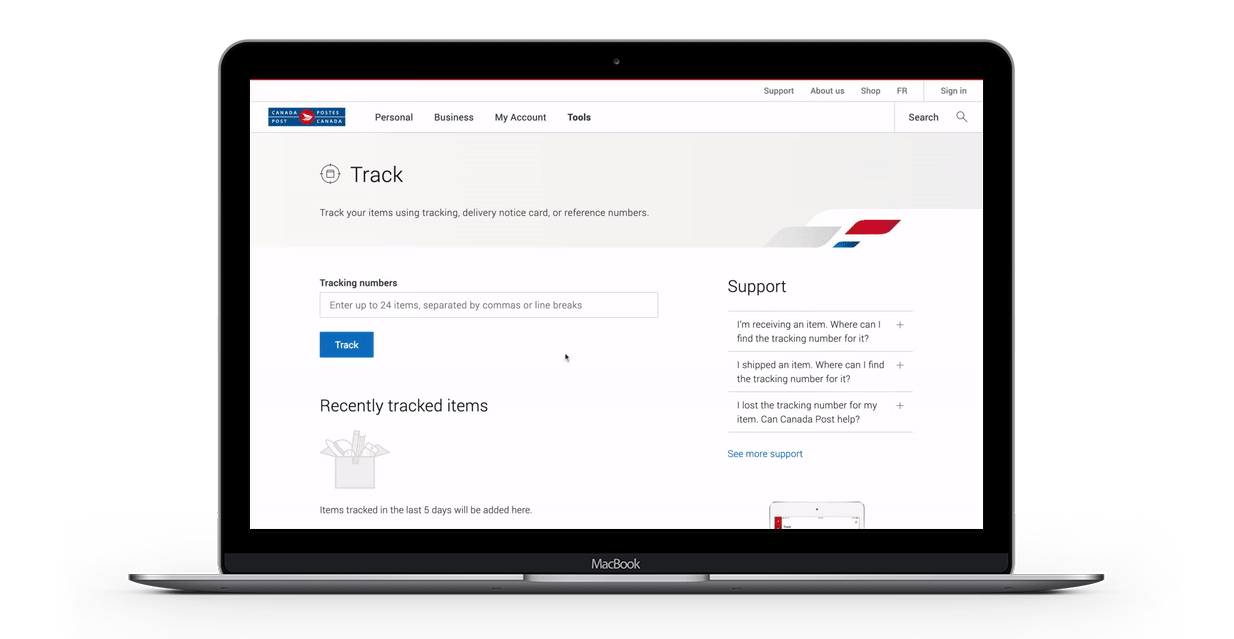 Track is the most used tool within Canada Post. Last month alone the page had over 5,000,000 unique visitors. I was the visual designer on a scrum team tasked with updating the entire tool. The process took over a year of design, research and user testing and resulted in a much more intuitive and accessible user experience.