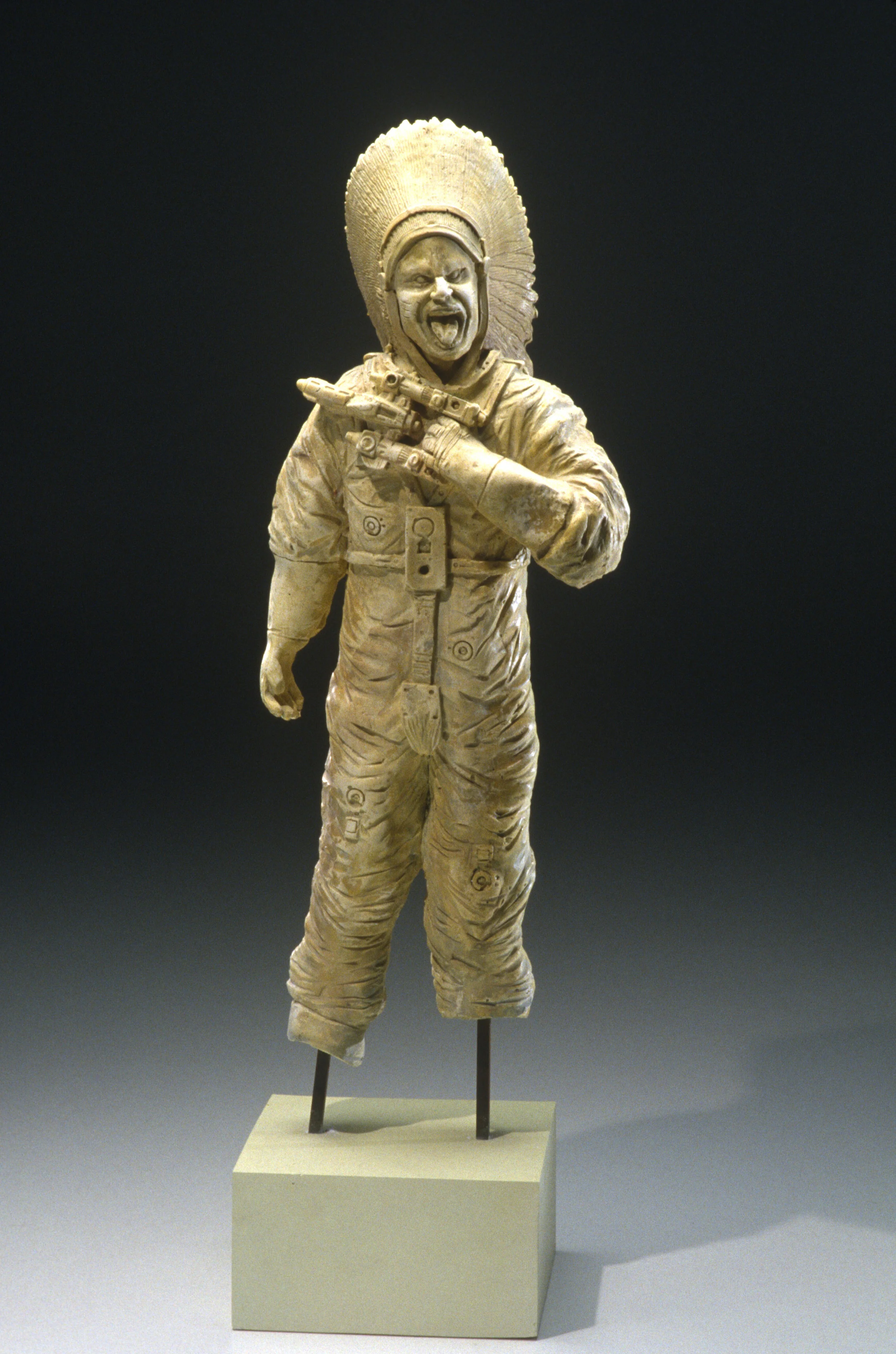Aztec Astronauts, Sioux antiquity 2001, plaster, 22" x 9" x 7" 