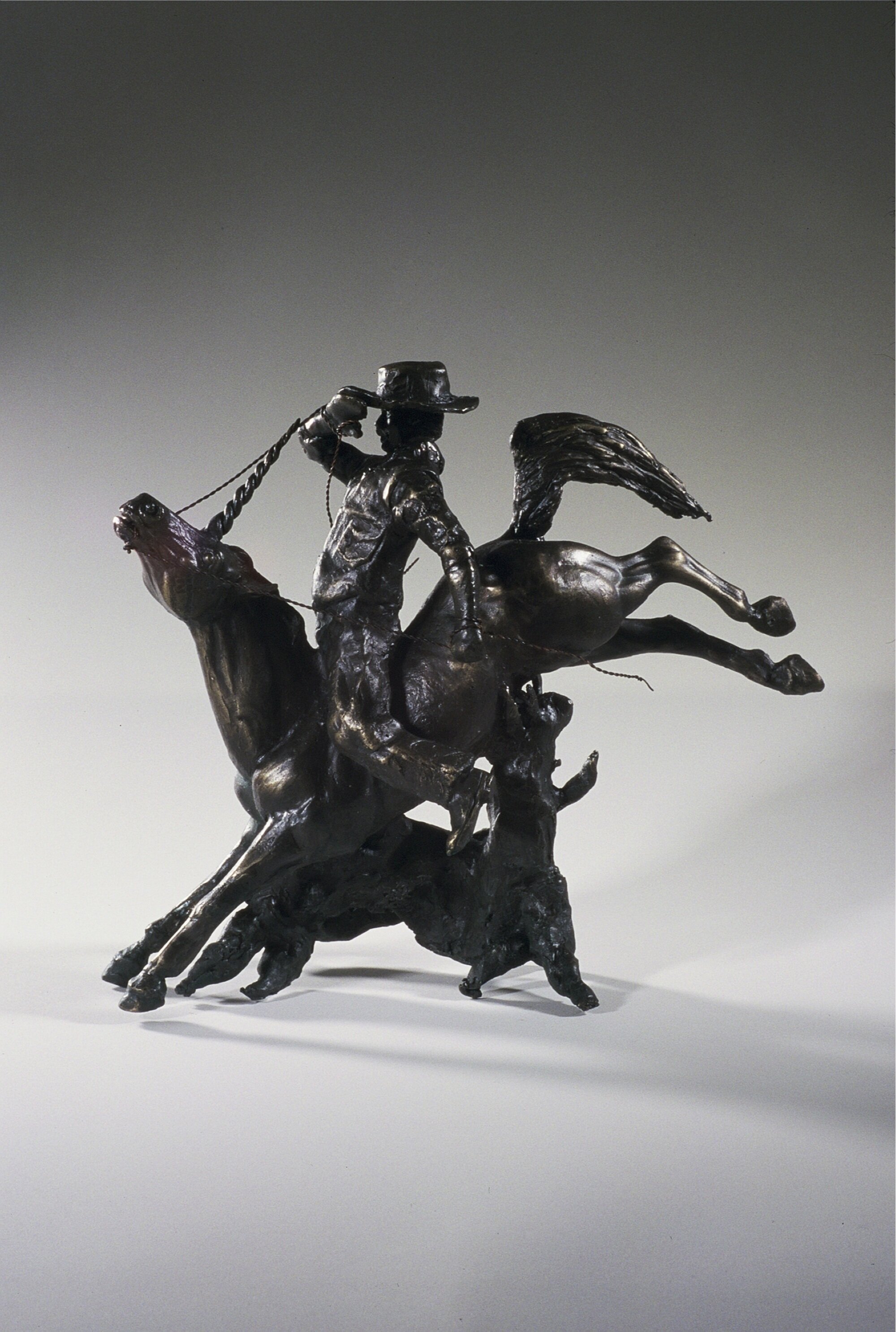 Cowboy and Unicorn 3, bronze, 15" x 15" x 6", 1997