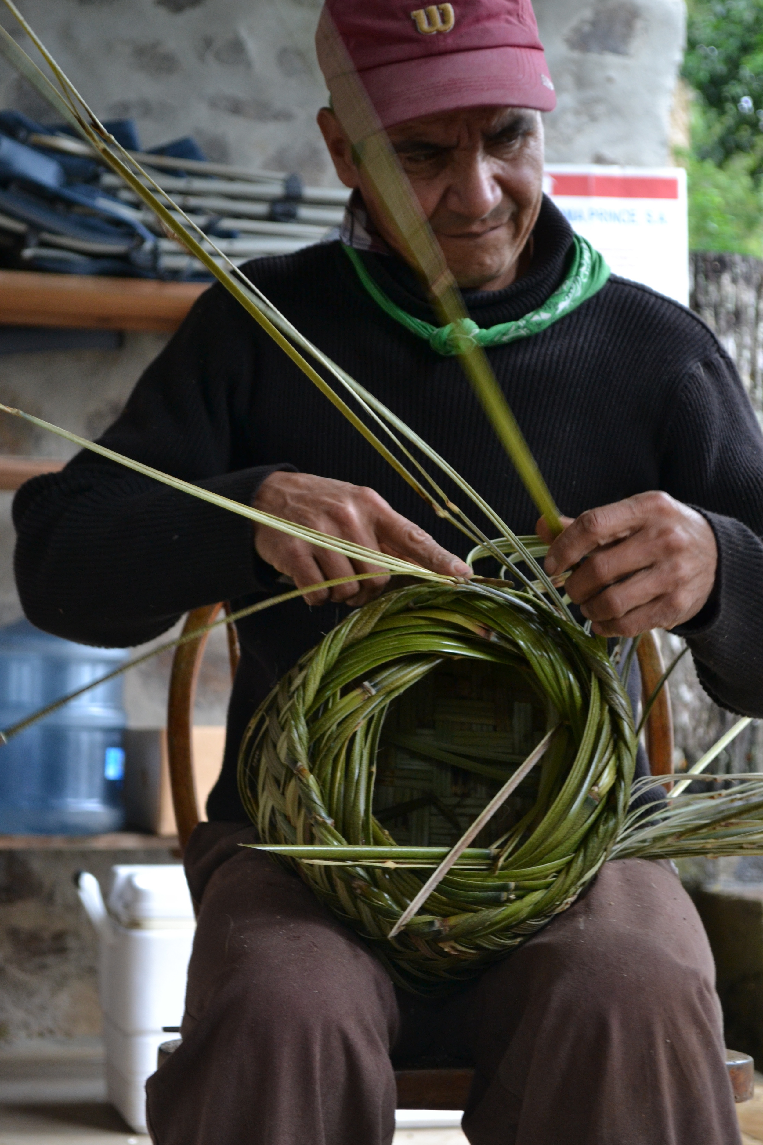 Basket Weaving. Juan is the official basket weaver in the area. He weaves most the baskets used by the coffee pickers used during the picking season.