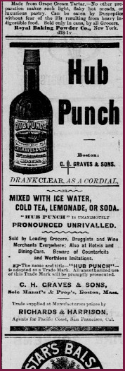 An ad for C.H. Graves & Sons Hub Punch appears in a clipping from the Sacramento Daily Union, Volume 3, Number 68, 11 May 1881.