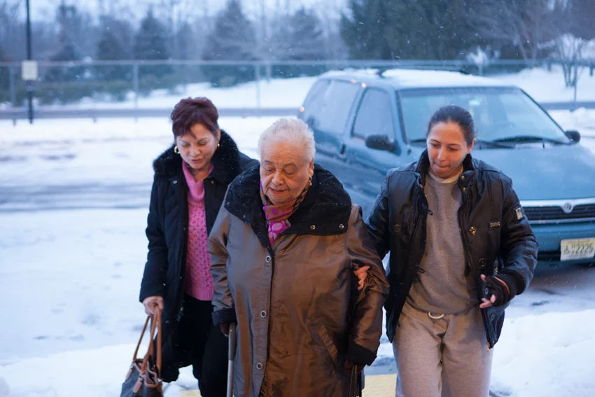 Three generations reunite and head inside from the cold for a first meal together. Based on the proximity to Edna Mahan, Bibi was curious if the waitress knew where she had just come from.