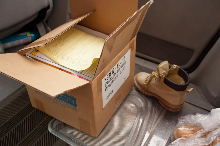 Upon leaving, all of Bibi's belongings are packed into this one box. Her release I.D. and paperwork prove to be no help in the coming weeks.