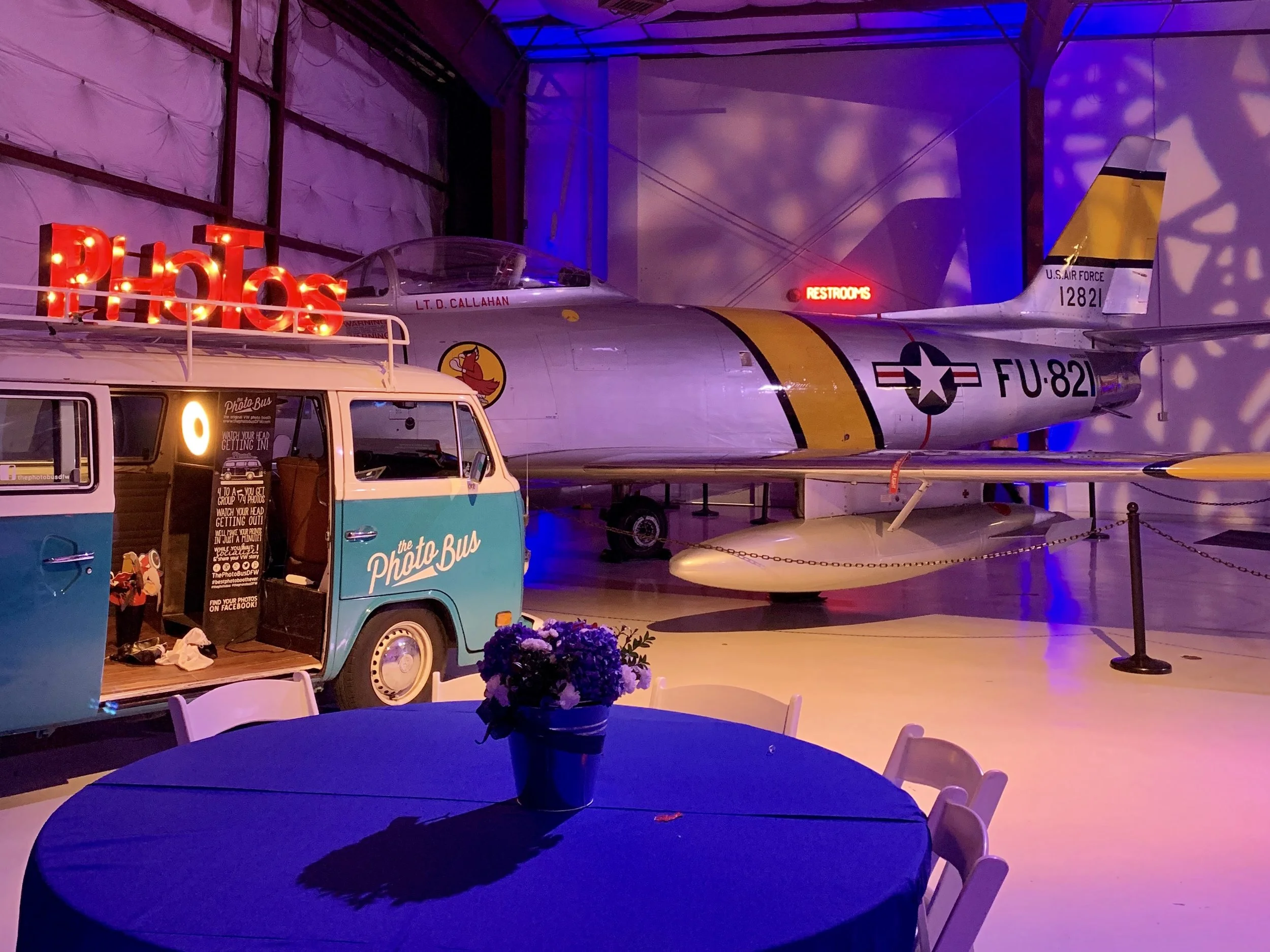 Vw bus Photo Photo Booth in Addison Texas, The Photo Bus DFW, at the Cavanaugh Flight Museum.