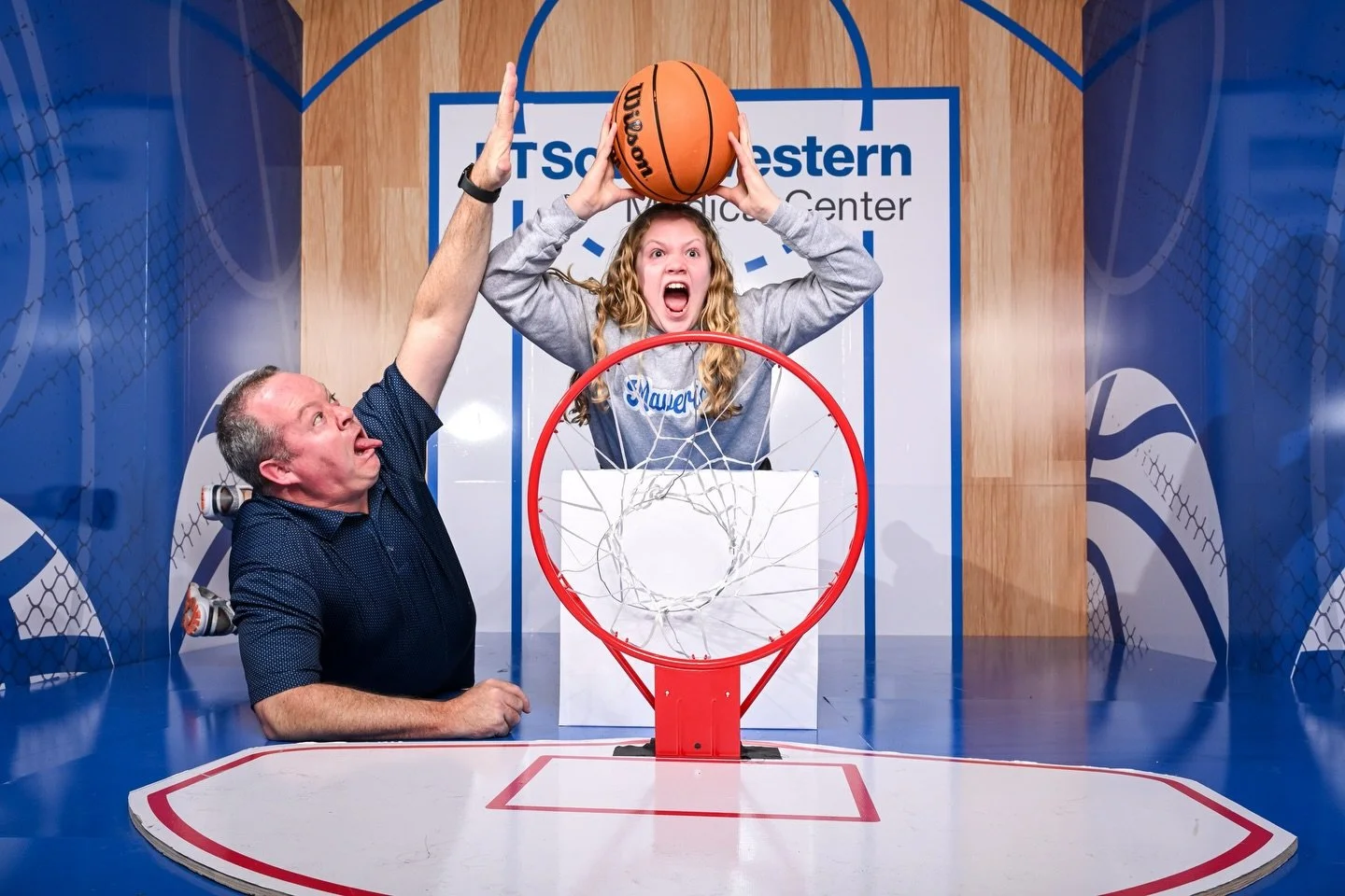 Perspective beats production. This Dallas Mavericks dunk Photo Booth is shot from the ground, not the ceiling.