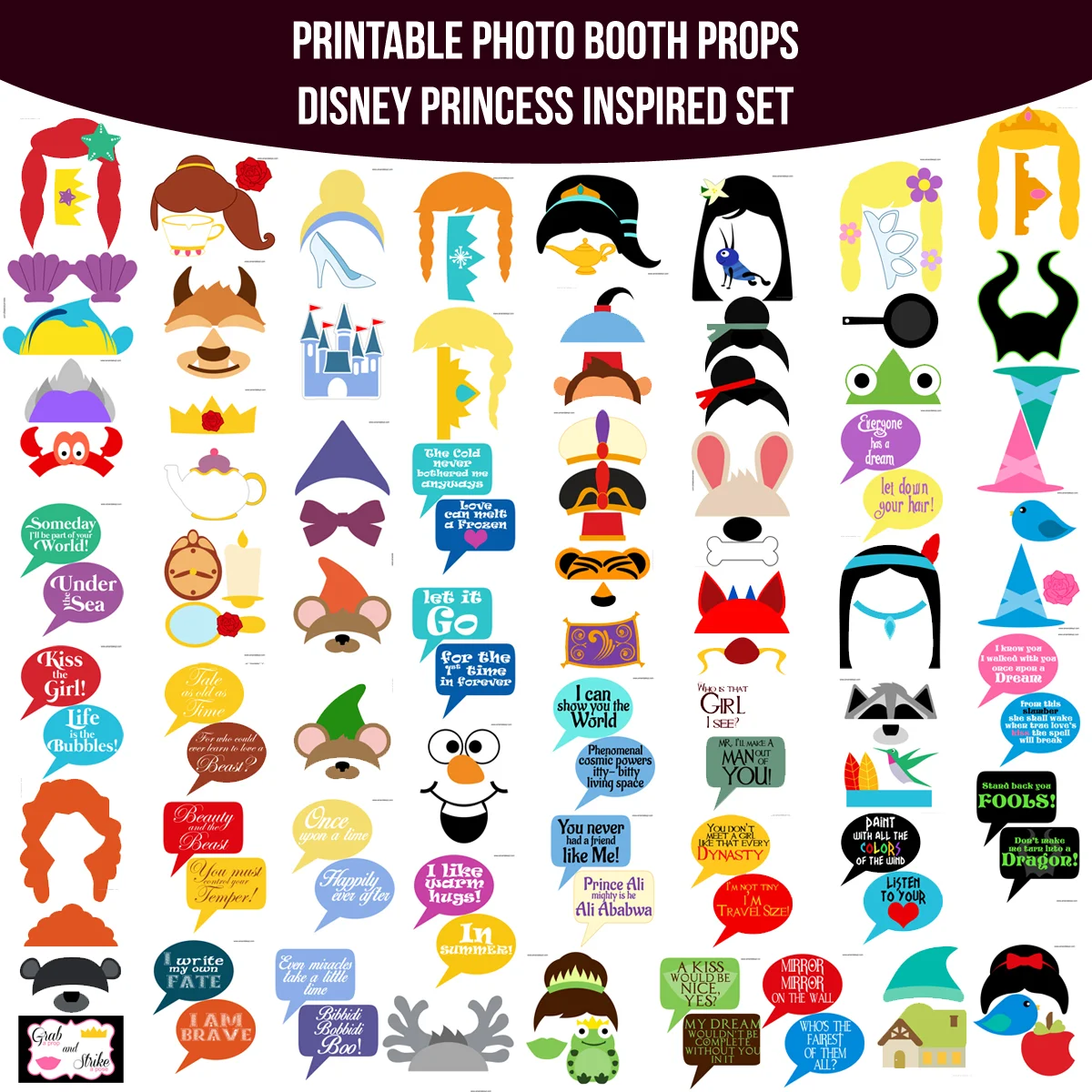 Instant Download Disney Princess Inspired Printable Photo Booth Prop Set — Amanda Keyt Printable Designs instant-download-disney-princess-inspired-printable-photo-booth-prop-set-amanda-keyt-printable-designs