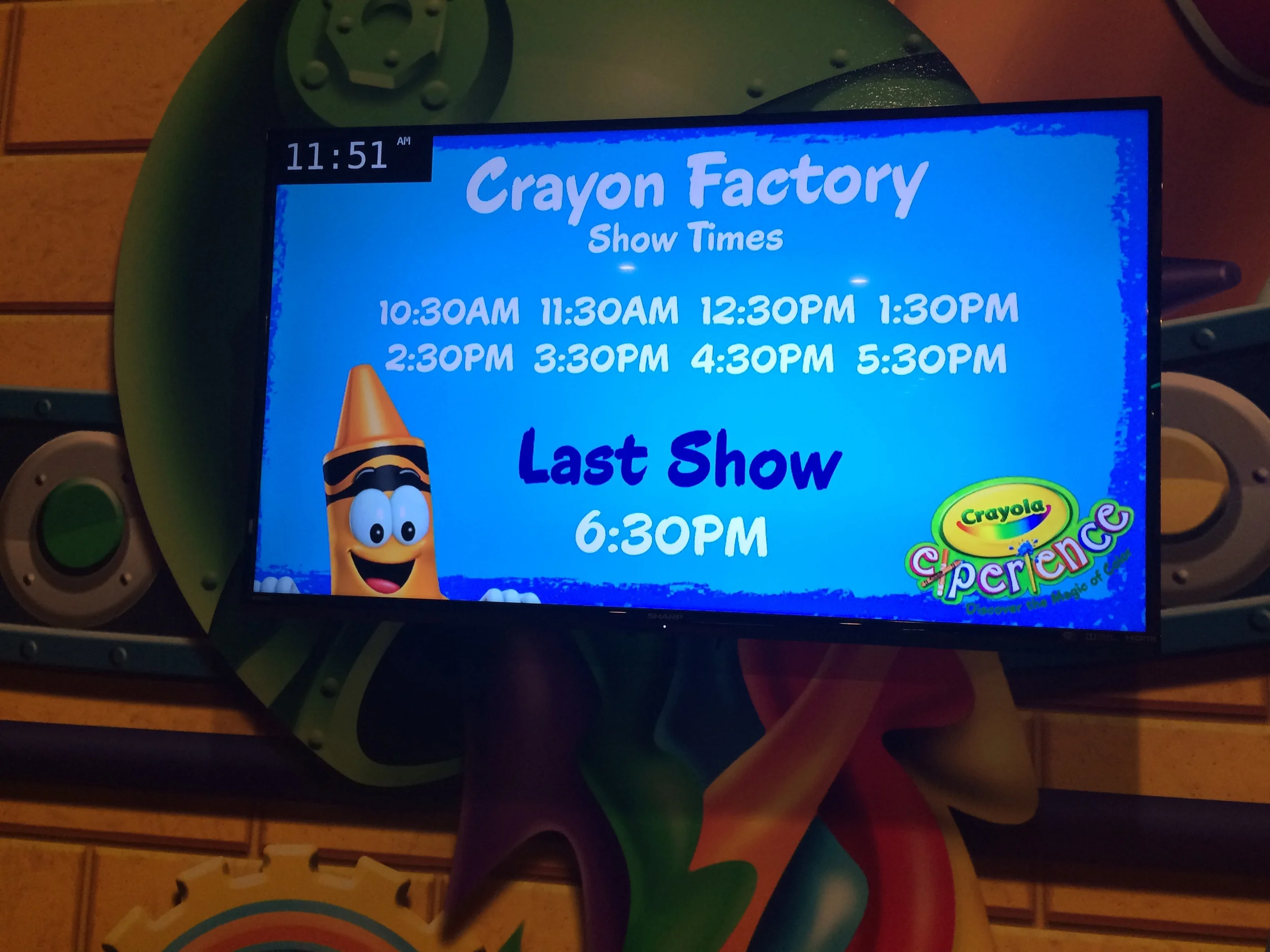 Crayola Experience Orlando, FL TV with show times.