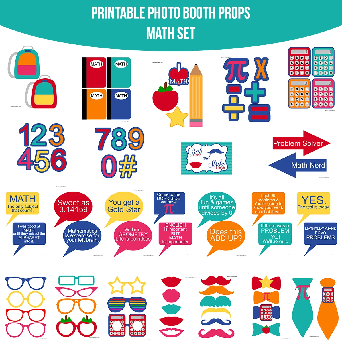 Instant Download Math School Printable Photo Booth Prop Set